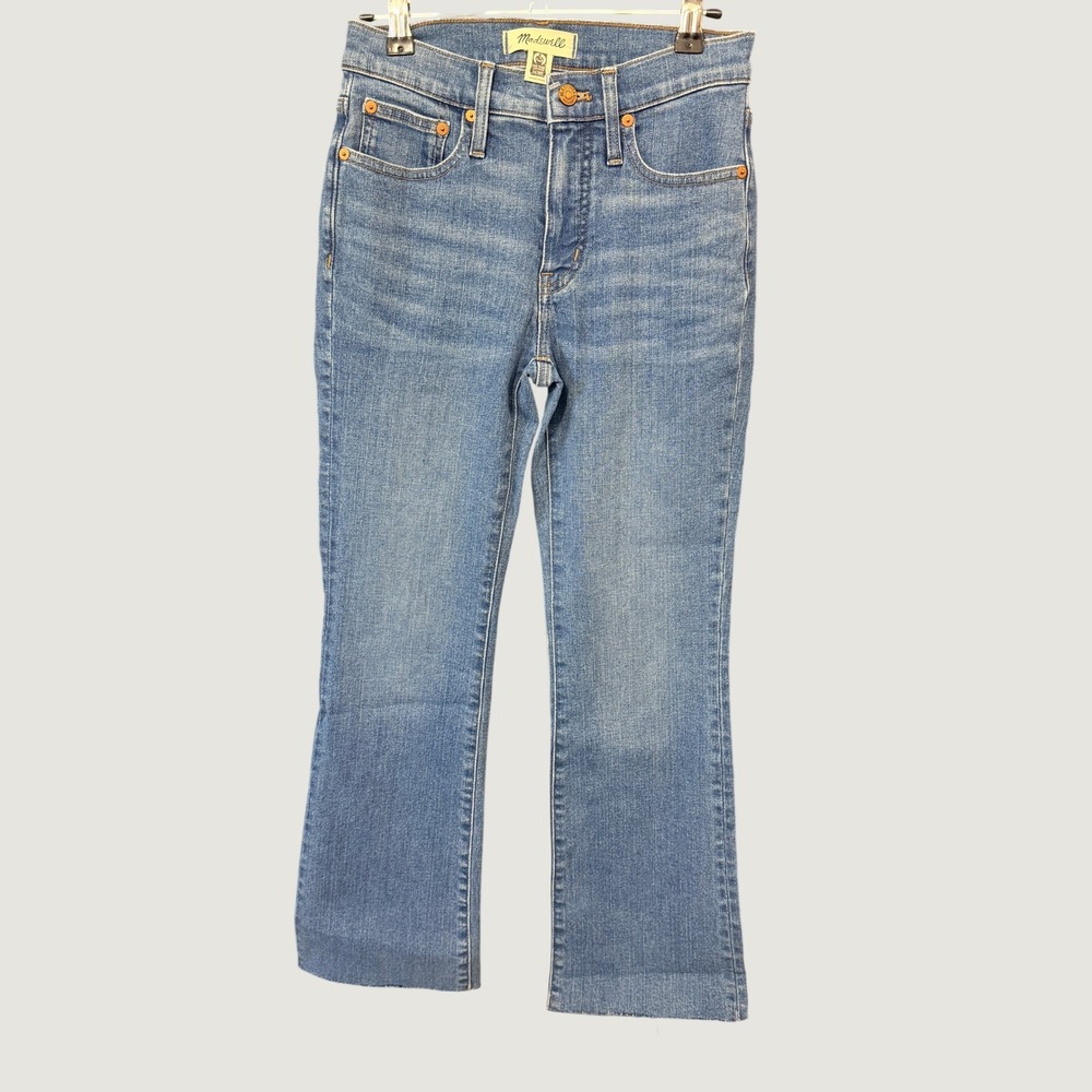Madewell Mid-Rise Kick Out Jeans Women 24 Blue Raw Hem Flare Denim